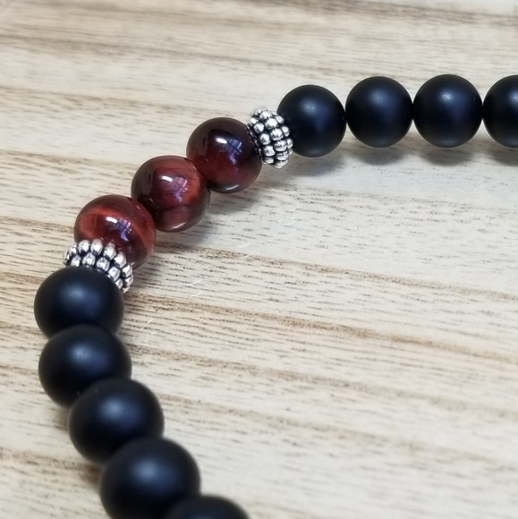 Black Onyx & Red Tiger Eye Stretch Bracelet - Picture 7 of 7